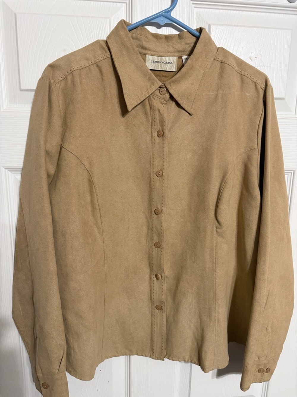 Lemon Grass Suede Button-Up Shirt Jacket - Camel